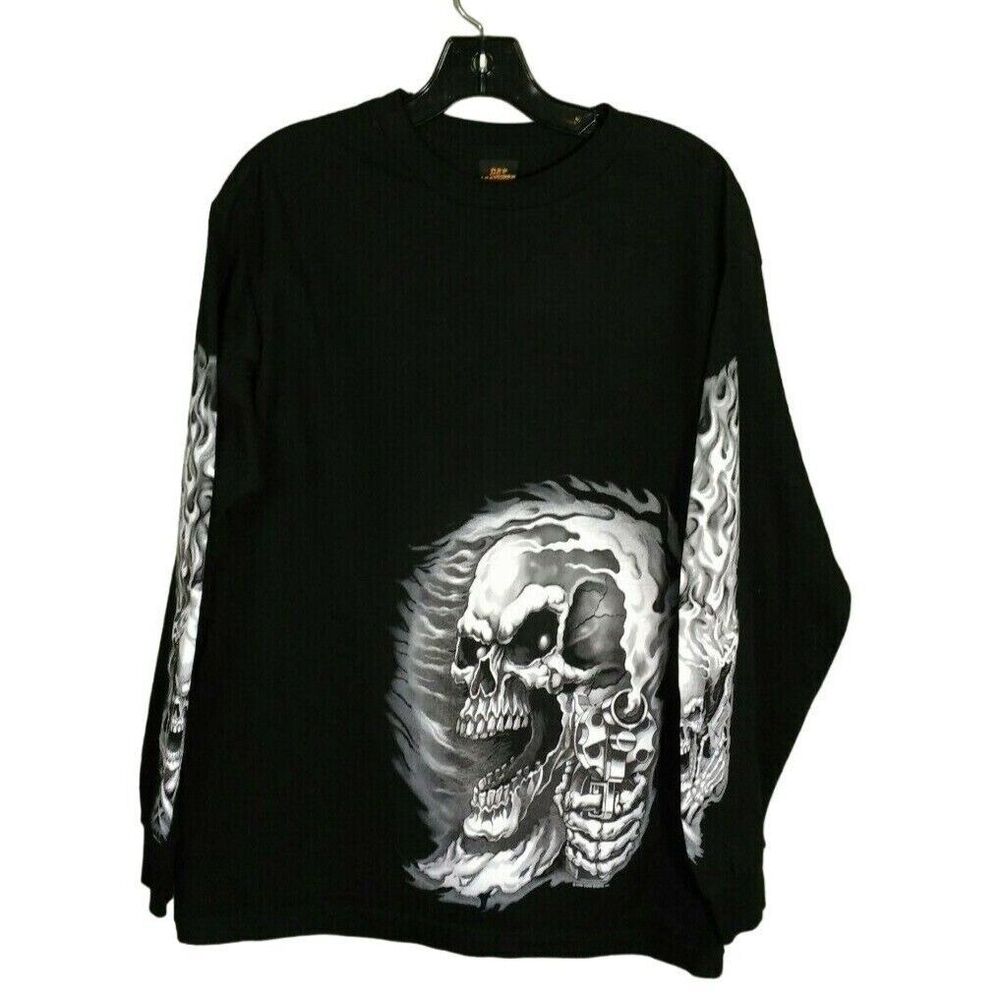 Vintage 2nd Amendment Tortilla Flat Biker Flames Gun Rights Skull Moto Tee